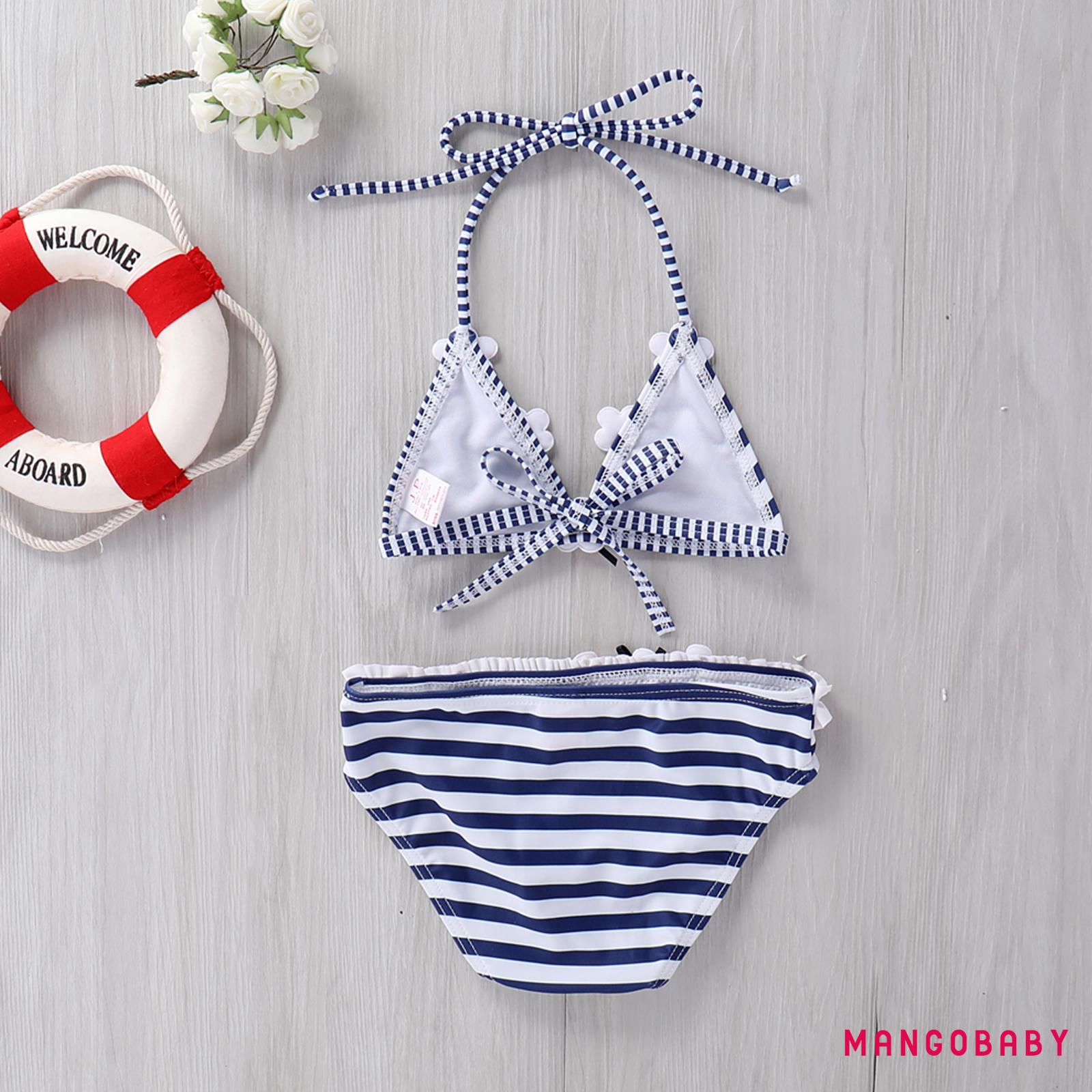 Bộ Bikini Hai Mảnh Cổ Chữ V Họa Tiết Sọc Thời Trang Mùa Hè Cho Bé Gái