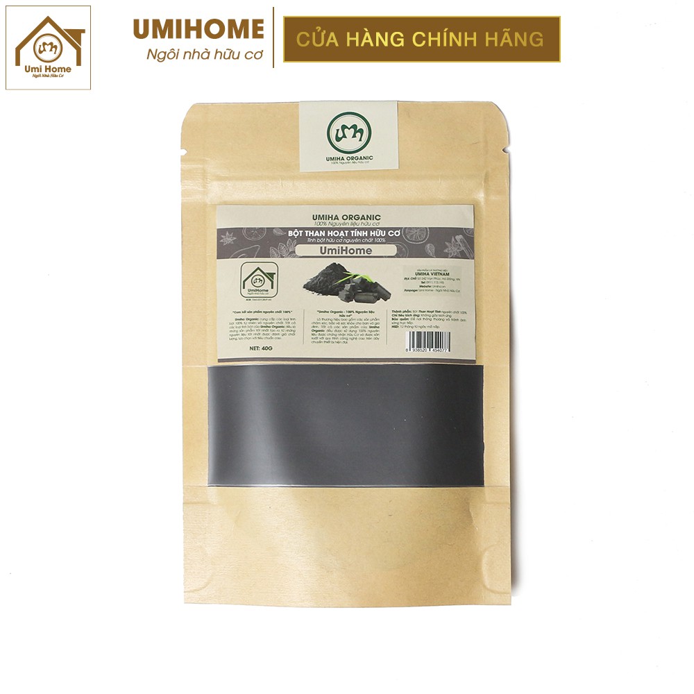 Bột Than Hoạt Tính làm trắng răng hữu cơ UMIHOME nguyên chất | Activated carbon 100% Organic 40G