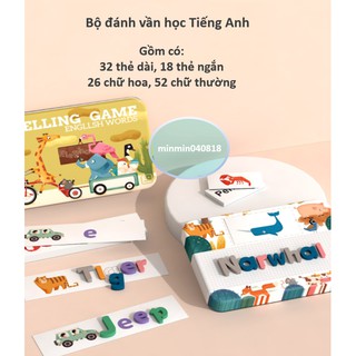 (VIDEO THẬT) Bộ ghép chữ học Tiếng Anh trong hộp sắt - Đồ chơi đánh vần Spelling Game -Chữ cái gỗ kèm thẻ học thông minh