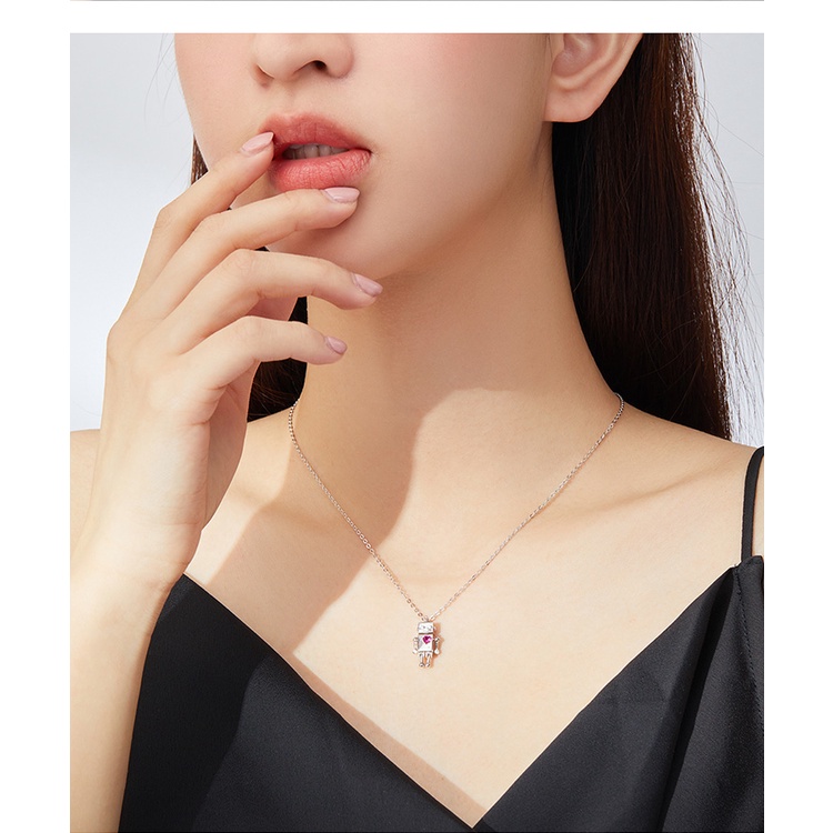 Vòng cổ Bamoer bạc Sterling 925 hình rô bốt trái tim thời trang dùng làm quà tặng cho nữ SCN388