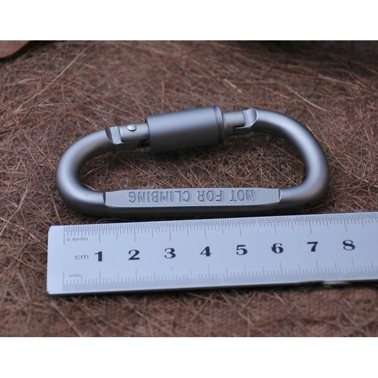 Móc khóa Carabiner hình chữ D bằng hợp kim nhôm màu xám bạc, móc khóa du lịch đa năng