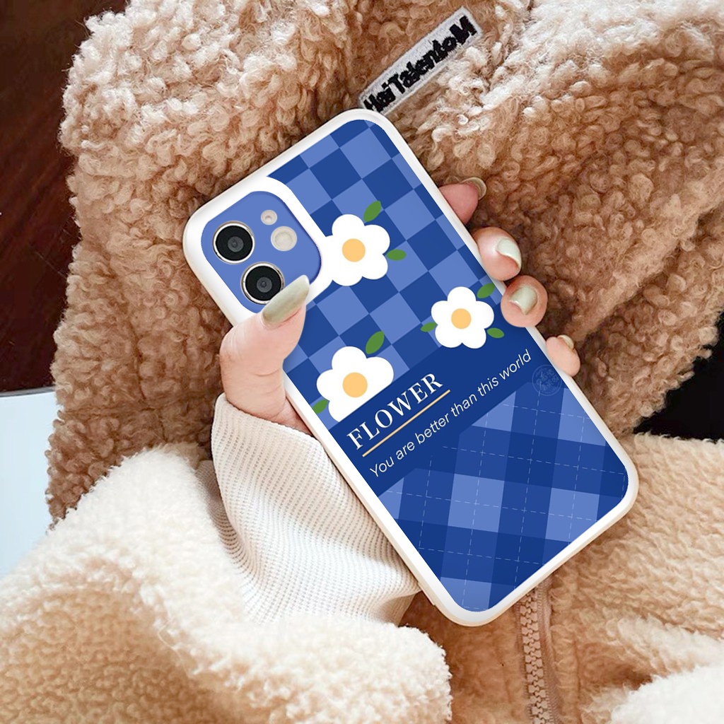 Ốp lưng iphone FLOWER BLUE cạnh vuông  cho iphone 11 7plus 8plus x xsmax 11pro max 12pro 12promax13promax tr1068