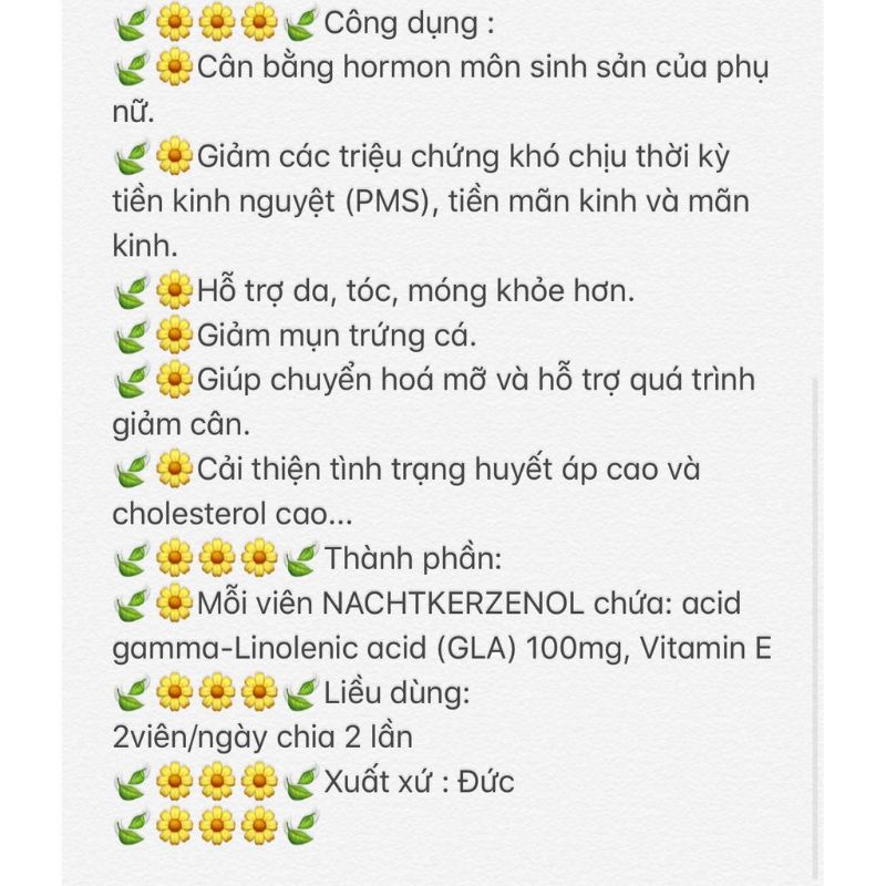 Tinh Dầu Hoa Anh Thảo Đức Warnke Nachtkerzenol 500mg lọ 100 viên [HÀNG CHÍNH