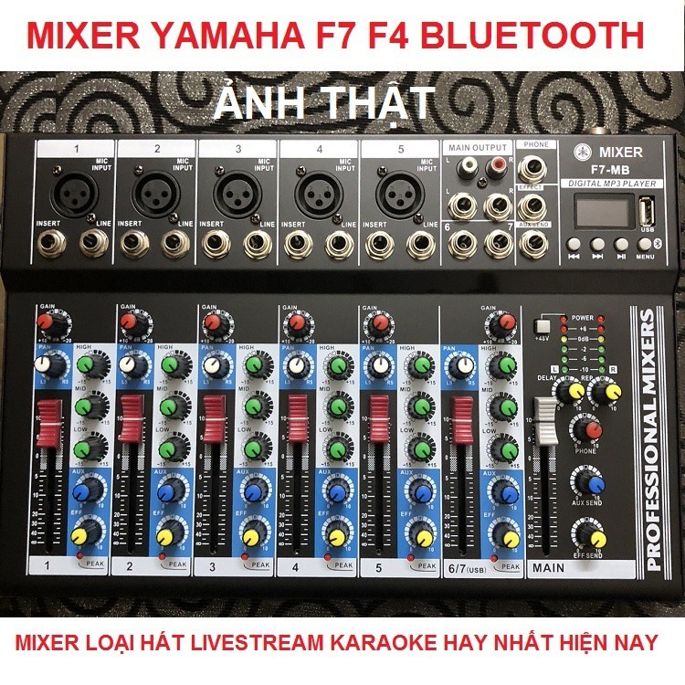 Combo Mixer F7 MB USB Bluetooth, Tặng Tai Nghe Ốp Tai - Micro PC-K200 Chính Hãng Takstar - Đủ Phụ Kiện Kẹp Lọc