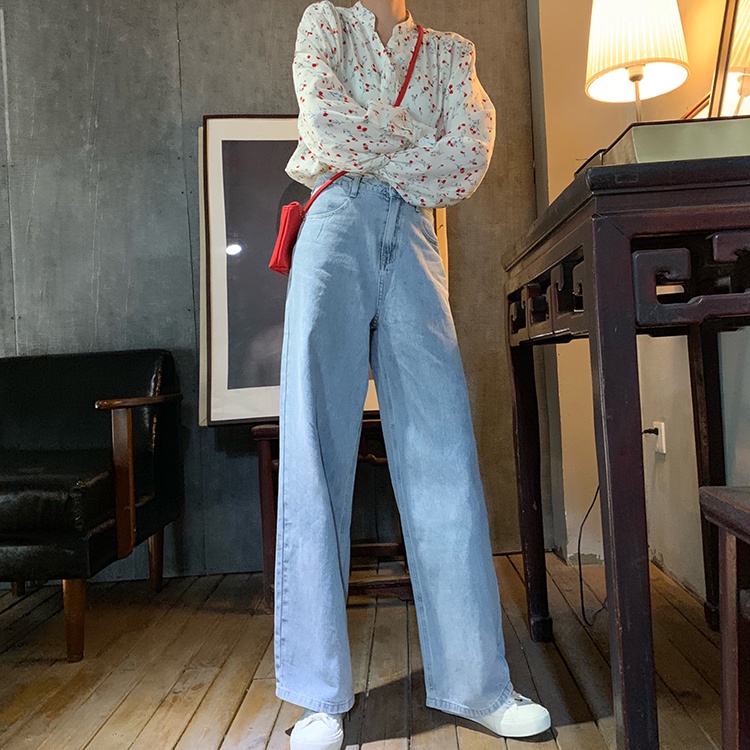 Quần Jean Ống rộng nữ Lưng Cao Hàn Quốc Quần Bò Nữ Cạp cao Ulzzang Thời trang