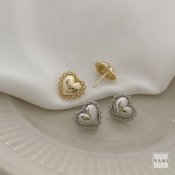 Bông Tai Tim Nổi Viền Ren Thời Trang Nữ Tính Dễ Thương - Vani Store