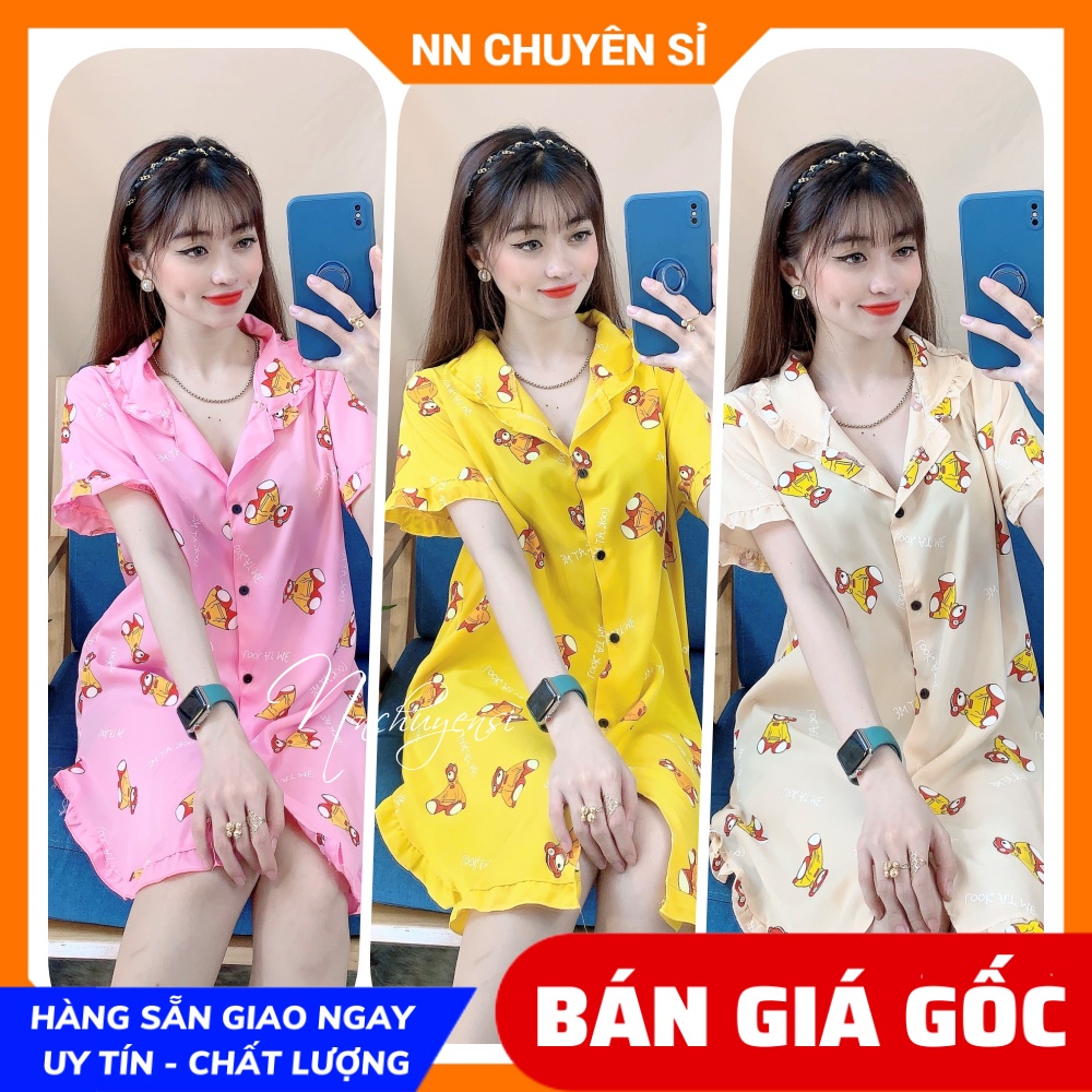 Đầm nữ mặc nhà phom rộng chất kate mềm mịn mát in hình bò sữa in gấu hello kitty in chuột in hình hoạt hình dễ thương