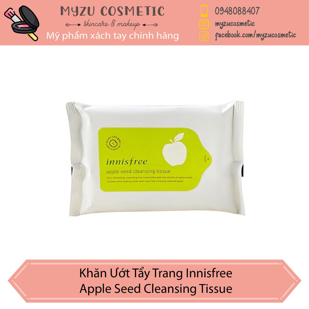 Khăn Ướt Tẩy Trang mắt môi Innisfree Apple Seed Cleansing Tissue