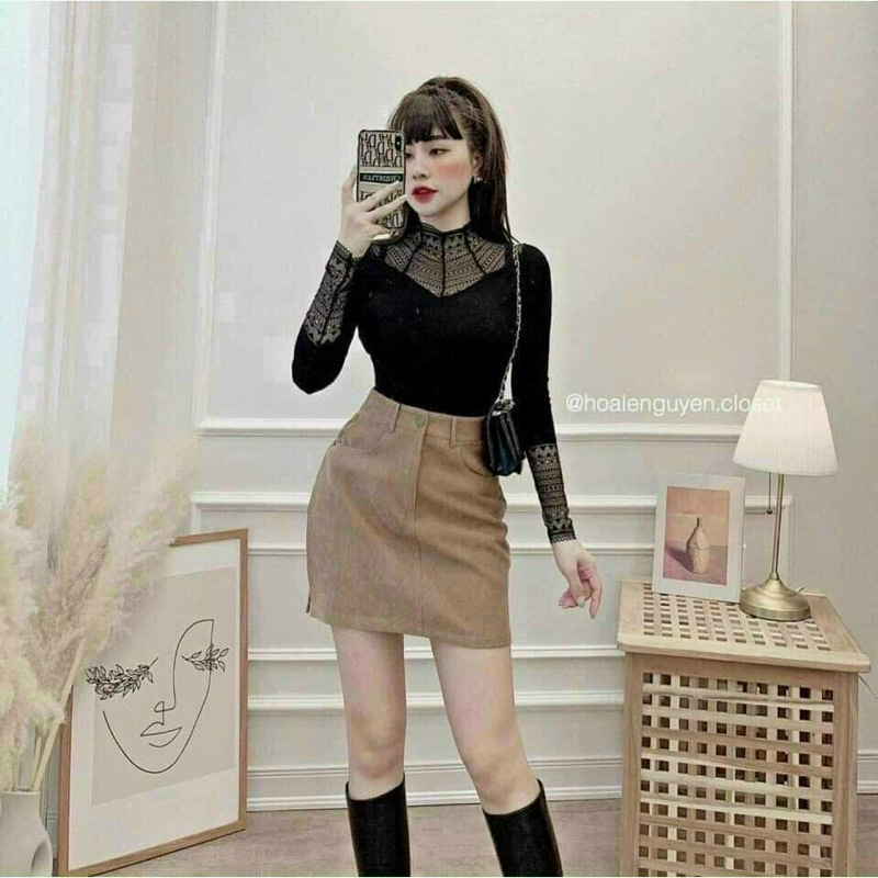 Áo giữ nhiệt nữ cổ 3 phân viền ren có hộp hàng cao cấp siêu co giãn, mặc thoải mái-Kho Sỉ Mai Xuân