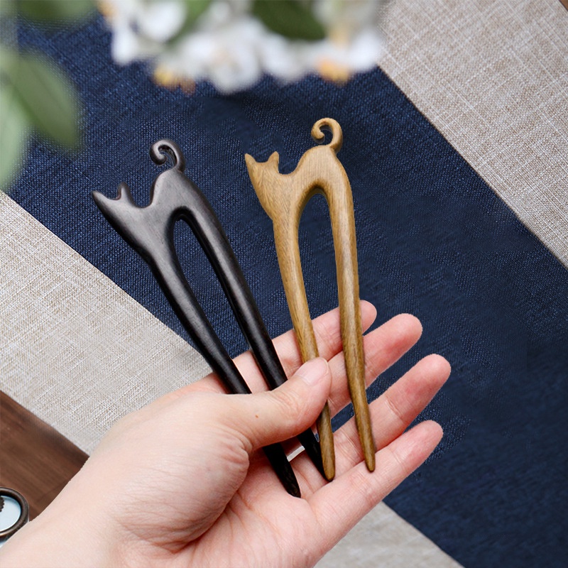 Trâm gỗ mun gỗ đàn hương hình mèo phong cách vintage