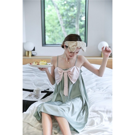 Váy ngủ tiểu thư công chúa thắt nơ trước ngực 2