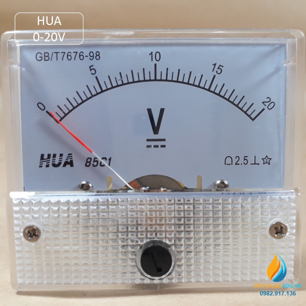 Vôn kế HUA dạng cơ, kim chỉ, phạm vi đo từ 0 đến 20V, độ chính xác cao