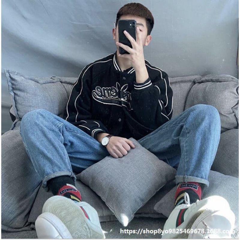 [RẺ VÔ ĐỊCH] Áo Khoác Nỉ Bomber Đen Chạy Viền Trắng Unisex | BigBuy360 - bigbuy360.vn