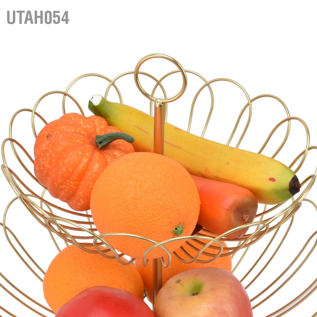 Utah054 Bát trái cây 2 tầng Thiết kế hiện đại Bắc Âu Giỏ bằng vàng có thể tháo rời hình học để trang trí nội thất