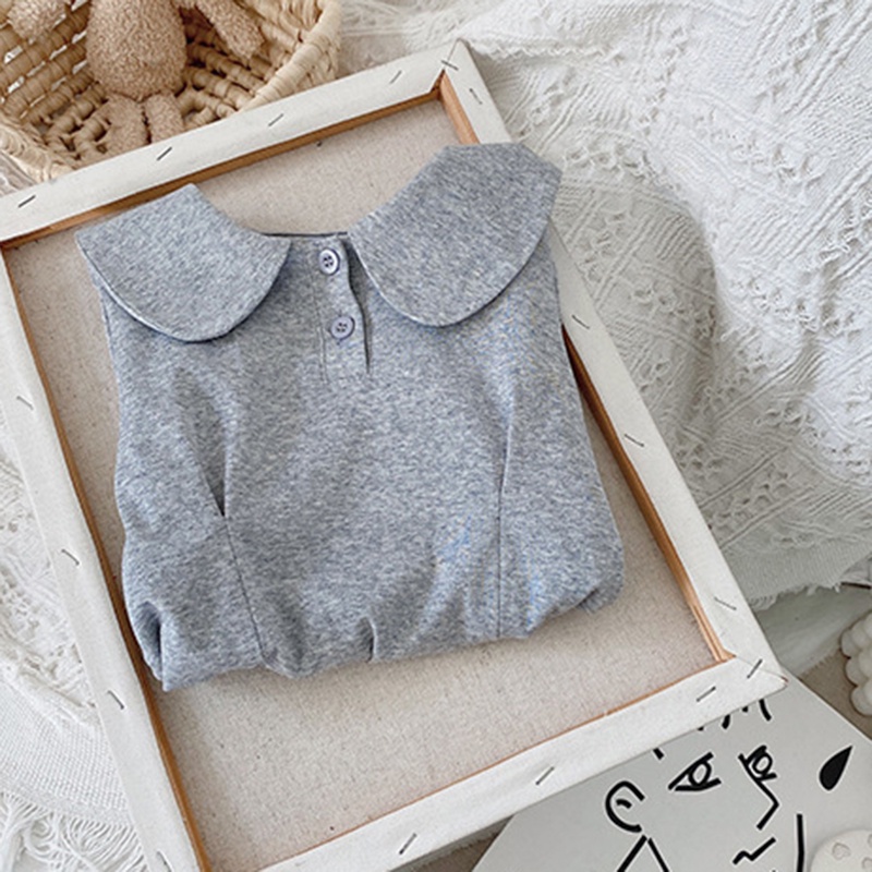 Đầm Cotton Ngắn Tay Cổ Búp Bê Phong Cách Hàn Quốc Cho Bé Gái