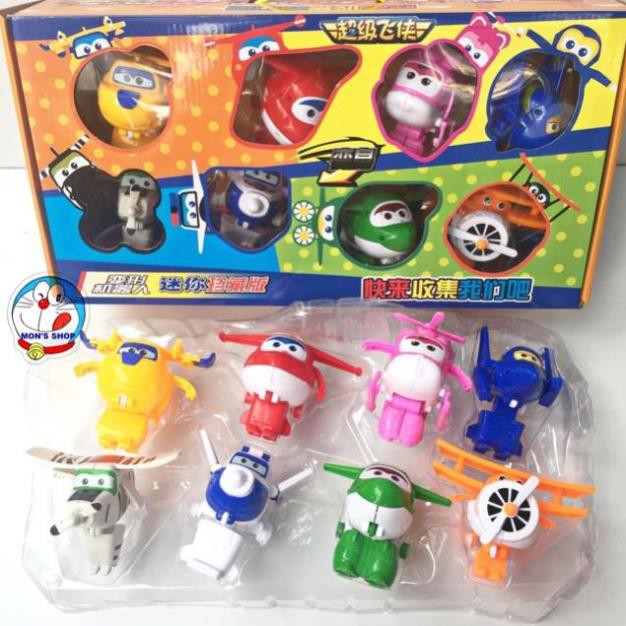 [freeship]] Hộp 8 nhân vật đội bay siêu đẳng Super wings biến hình thành máy bay và robot ( mẫu mới 2019)