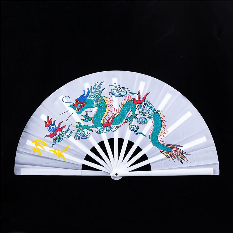 Quạt lụa rồng phượng nan nhựa Võ thuật Thái cực Kung Fu quạt cổ trang xếp cầm tay phong cách Trung Quốc