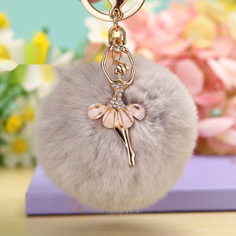 Phụ kiện handmade cục bông treo túi phụ kiện trang trí túi xách trang trí balo charm móc khoá charm đeo túi Móc Khóa Quả Cầu Lông Thỏ Đính Đá Dễ Thương