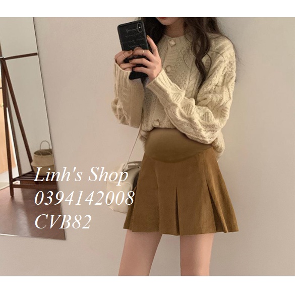 Chân Váy Bầu Xếp Ly DẠ CAO CẤP Ngắn Xinh Có Quần Trong CVB82