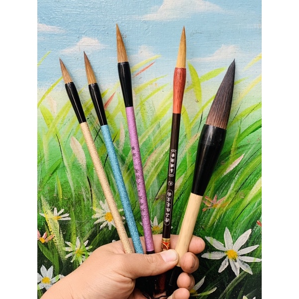 Cọ thư pháp, kim tuyến, màu vẽ trang trí dừa tết