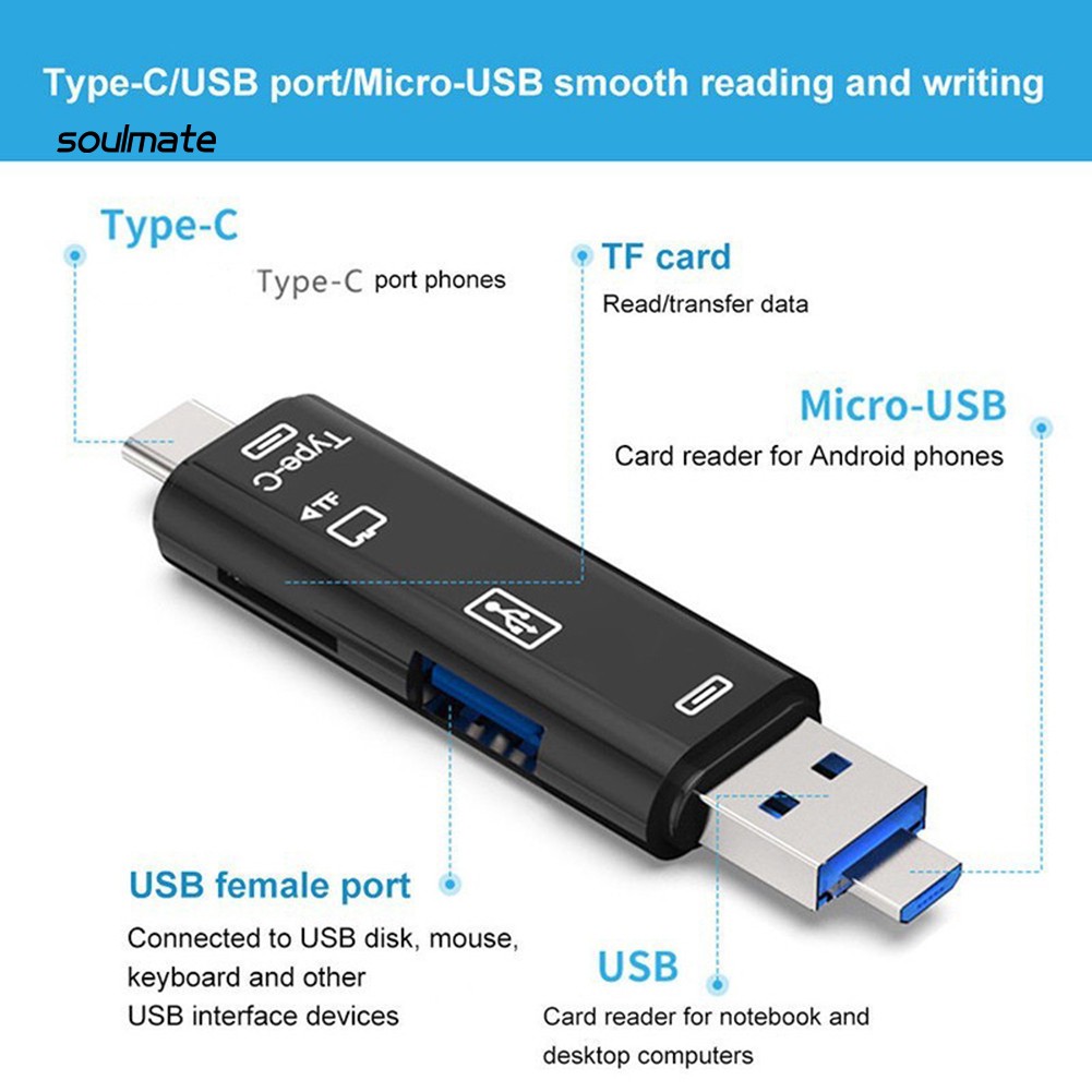Đầu Đọc Thẻ Nhớ 5 Trong 1 Usb 3.0 Type-C Micro Usb | BigBuy360 - bigbuy360.vn