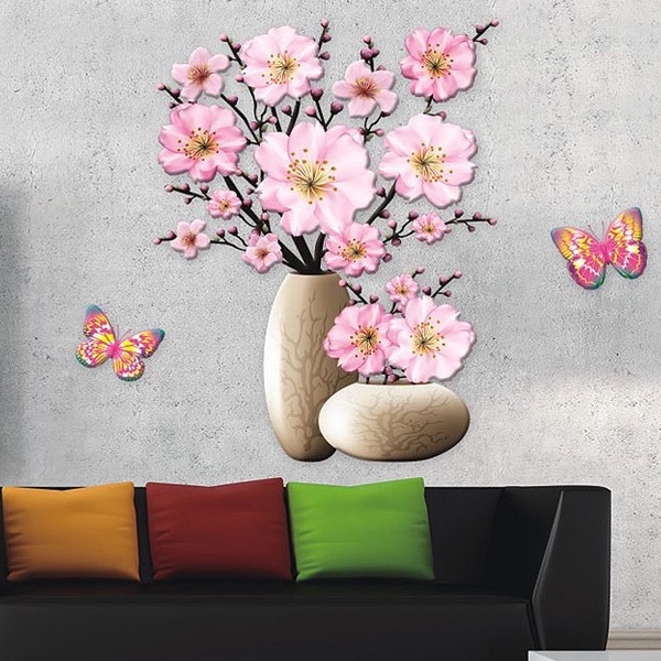 Tranh Dán Tường 3D, Tranh Bình Hoa 3D Dán Nổi, 12 Mẫu Siêu Đẹp Sắc Nét