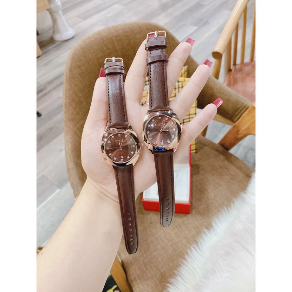 Đồng hồ nữ gucci quai da đeo tay chống nước măt tròn màu nâu tây thời thượng