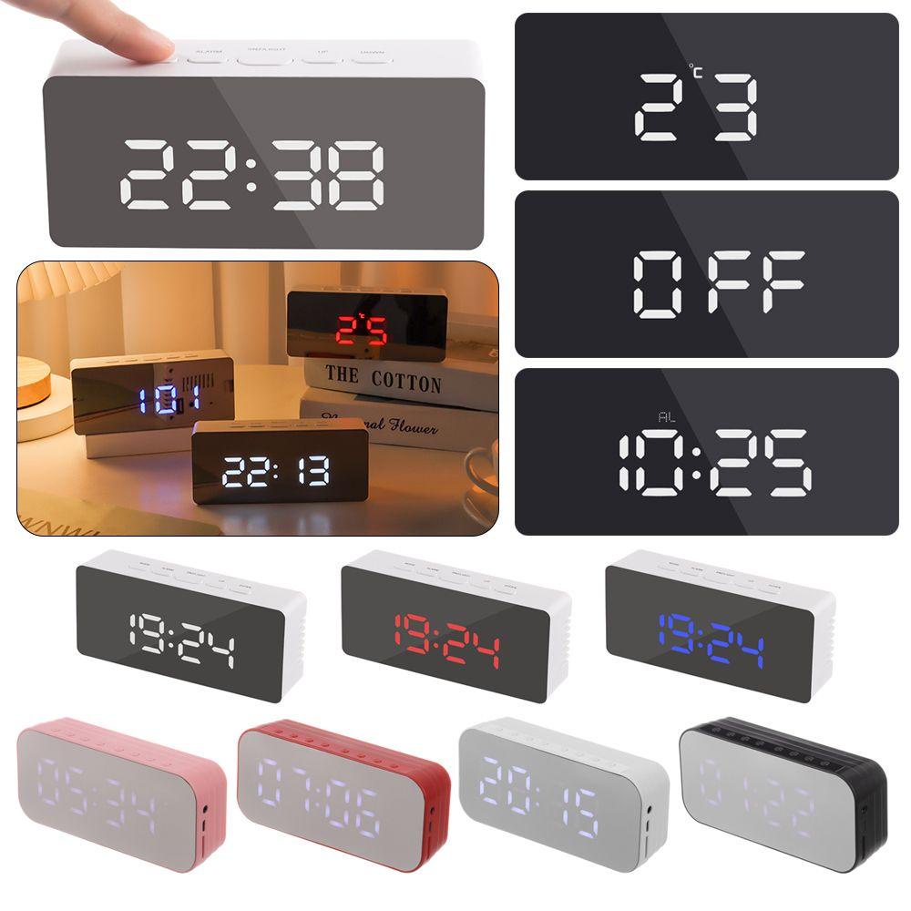 Đồng Hồ Báo Thức Kỹ Thuật Số Mặt Gương Sạc USB Để Bàn Tiện Dụng