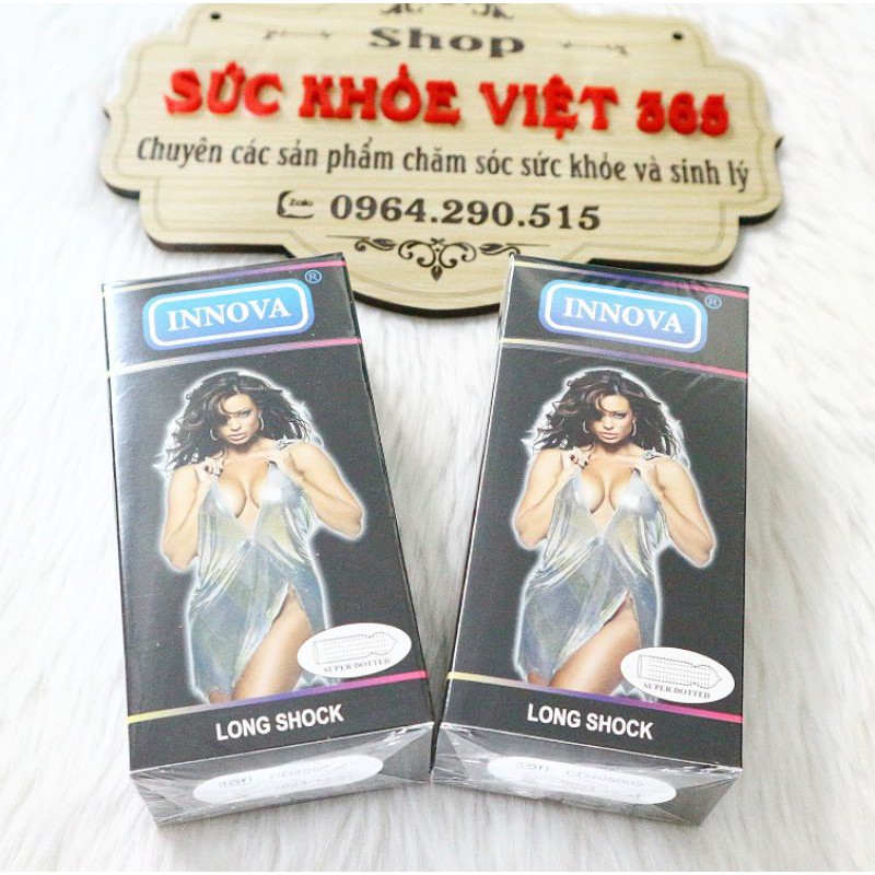 Hàng thật 100% bao cao su Innova Đen Long Shock gân gai, chống xuất sớm, kéo dài thời gian size 52 mm