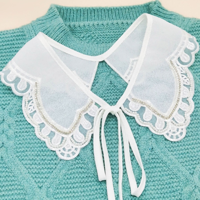 Cổ Áo Sơ Mi Giả Thêu Hoa Phối Ren Có Thể Tháo Rời Thời Trang Cho Nữ