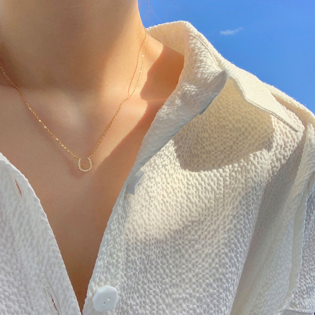 Dây Chuyền Thép Titan Mặt Hình Chữ U Đính Đá Zircon Không Phai Phong Cách Phương Tây Dành Cho Nữ