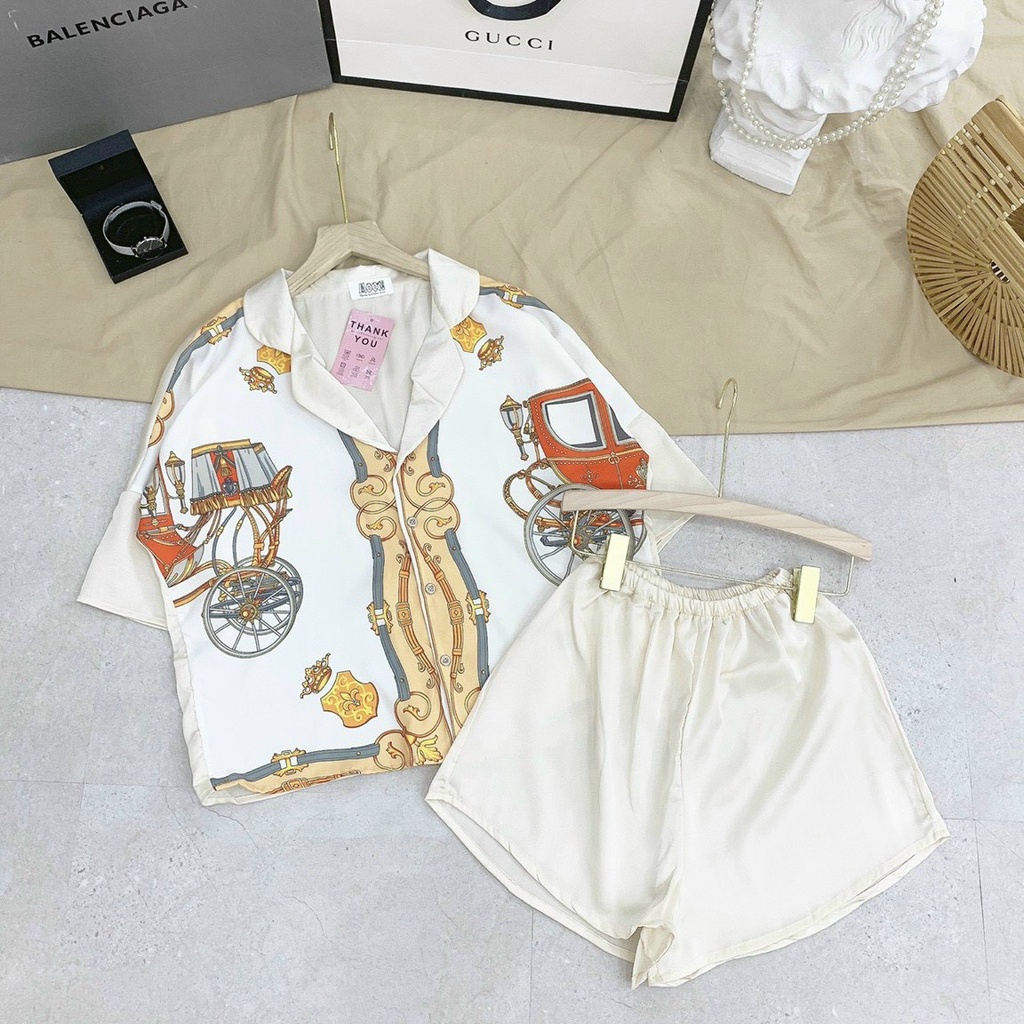 BỘ PYJAMA ĐÙI TAY DƠI MẶC NHÀ LỤA SATIN IN HÌNH 3D NHIỀU MẪU