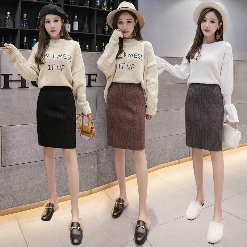 Chân Váy Len Dáng Dài, Ngắn Xẻ Sau Hàng Quảng Châu Chất Len Đũa Mềm Mịn Dễ Mix Đồ | BigBuy360 - bigbuy360.vn