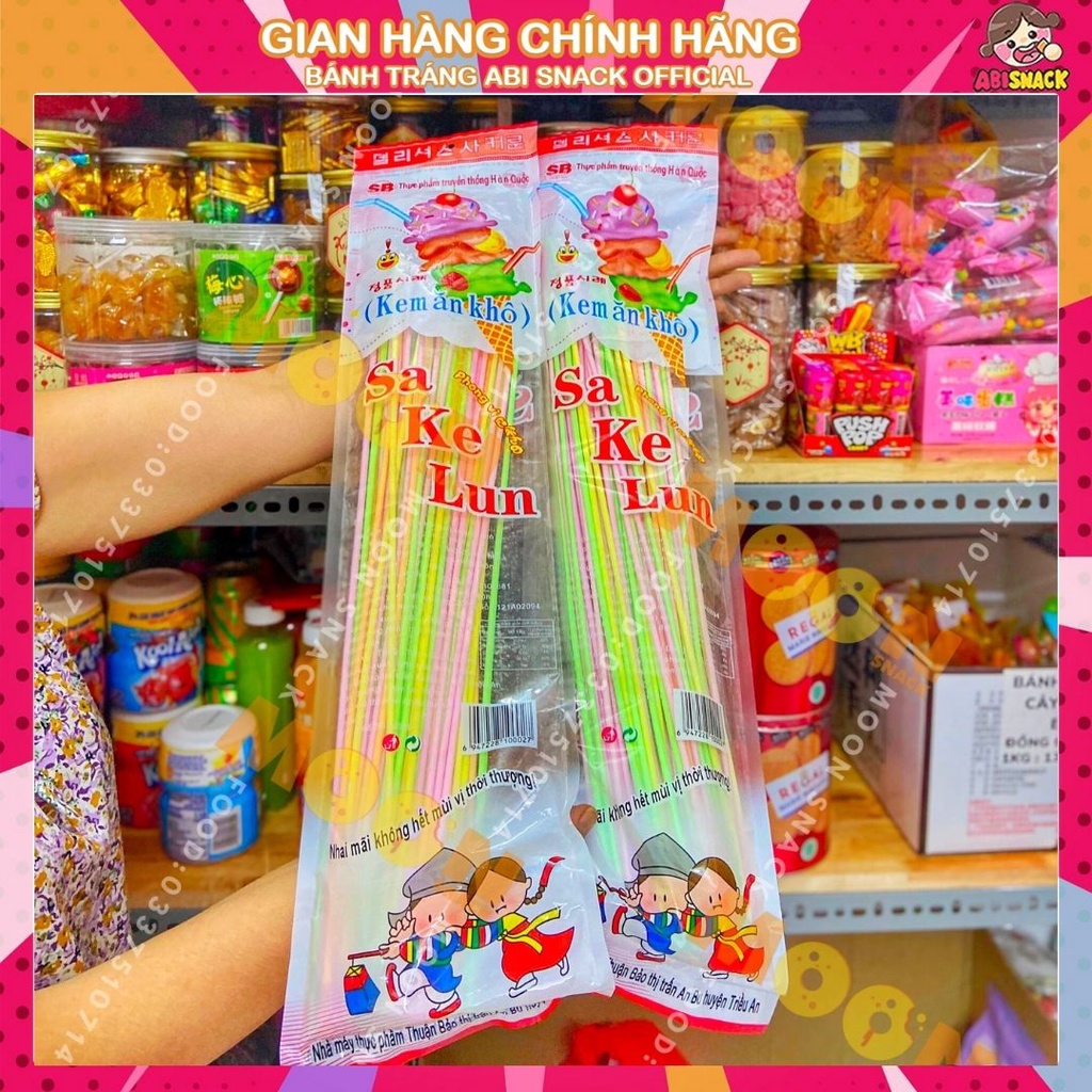 Kẹo tăm que lạnh siêu dài tận 1m sa ke lun thơm thơm vị béo kem ăn khô món ăn tuổi thơ gói to 500g