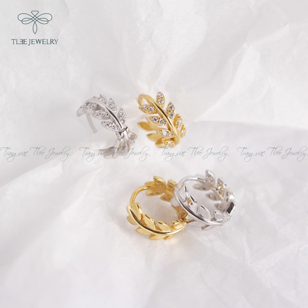 Khuyên tai bạc nữ TLEE lá tròn đính đá cao cấp NCJ B0201
