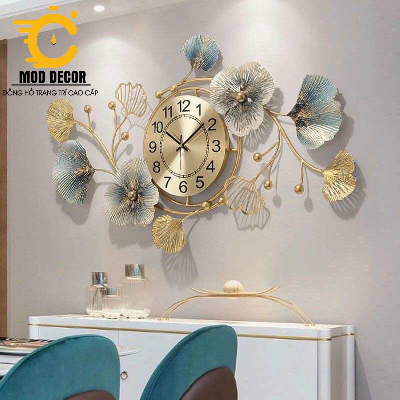 Đồng hồ treo tường kim trôi hoa xanh 2111 cho phòng khách đẹp