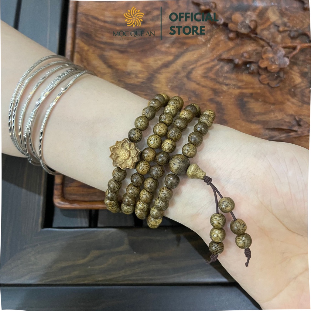 Vòng Tay Trầm Hương 108 Hạt 6mm Mix charm Hoa Sen Chuỗi Đeo Tay Gỗ Trầm Tốc Nam Nữ May Mắn Tài Lộc Bình An