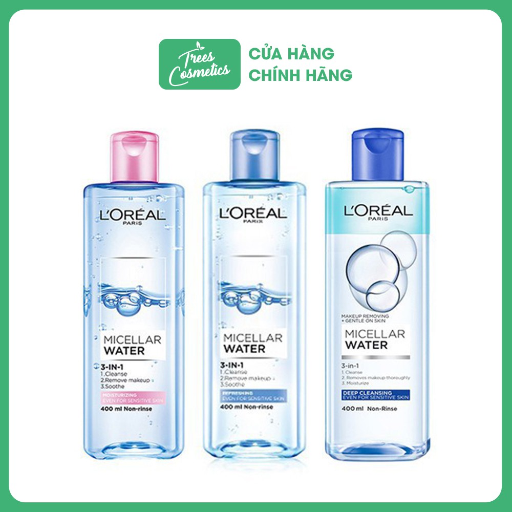 Nước tẩy trang cho mọi loại da L'Oreal Paris 3-in-1 Micellar Water 400ml - Pháp Chính Hãng