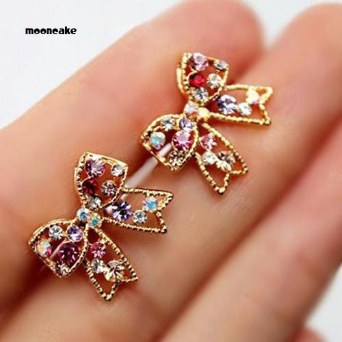 Khuyên tai nơ mạ vàng đính đá pha lê xinh xắn dành cho nữ