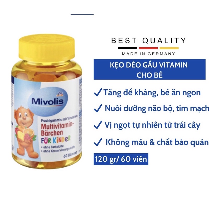 Kẹo gấu vị trái cây bổ sung vitamin  của Đức Mivolis Multivitamin Barchen Vị Trái Cây, 60 Viên