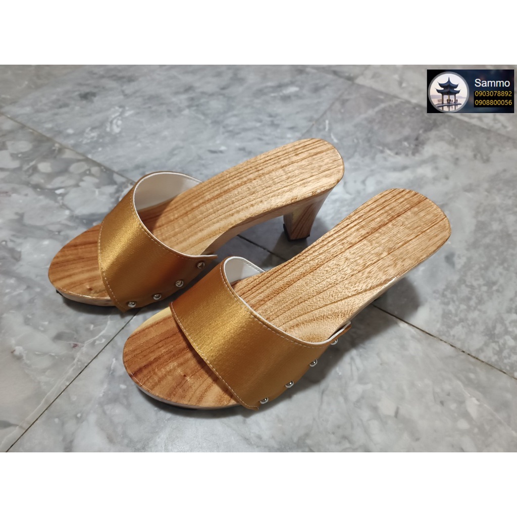 Guốc Gỗ Guốc Mộc Cao 7 Phân Quai Lụa