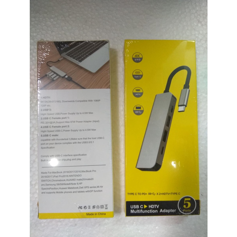 Bộ thiết bị Hub Cổng chia chuyển đổi đa năng USB Type-C 5 in 1 sang 5 Cổng HDMI 4K 60Hz/ USB 3.0/ Type-C/ PD