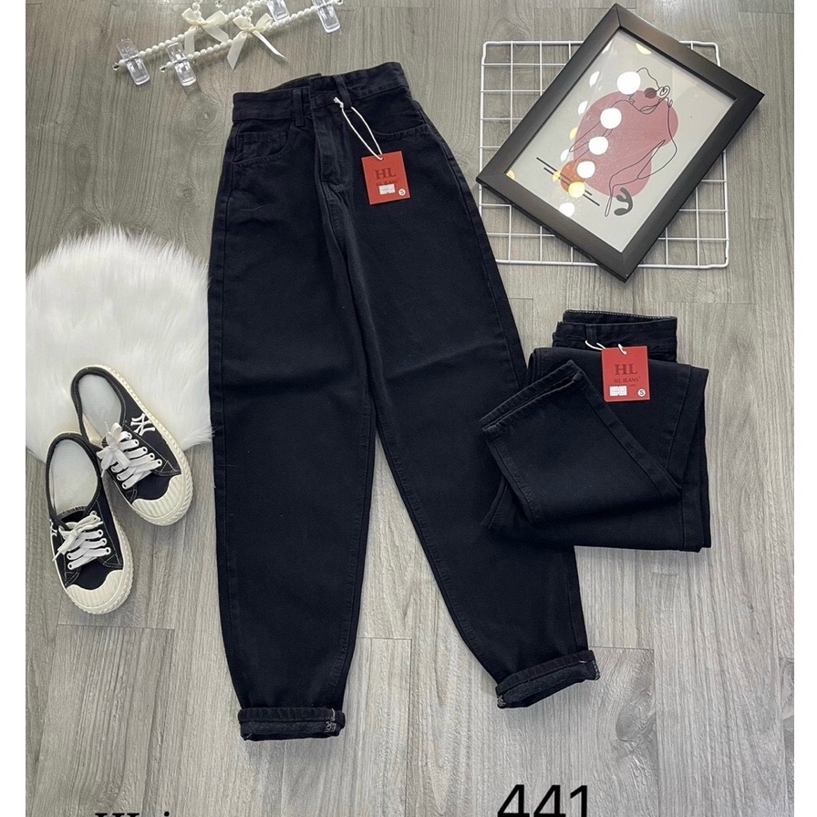 Quần jean baggy nữ trơn basic, Quần bò nữ cạp cao, chất jean dày dặn không dãn