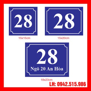 Biển số nhà các kích thước 15x20cm, 18x23cm, 15x15cm