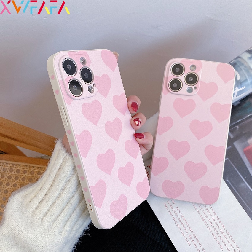 Ốp Điện Thoại Silicon Mềm Màu Hồng In Hình Trái Tim Cho iPhone 13 12 Mini 11 Pro Max XS X XR 8 7 6 6S Plus SE 2020