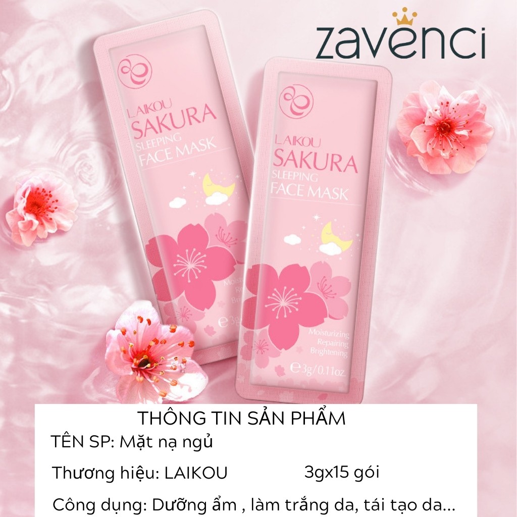 Mặt Nạ Ngủ SAKURA LAIKOU Sleeping Face Mask Chiết Xuất Hoa Anh Đào (15 gói/bịch)