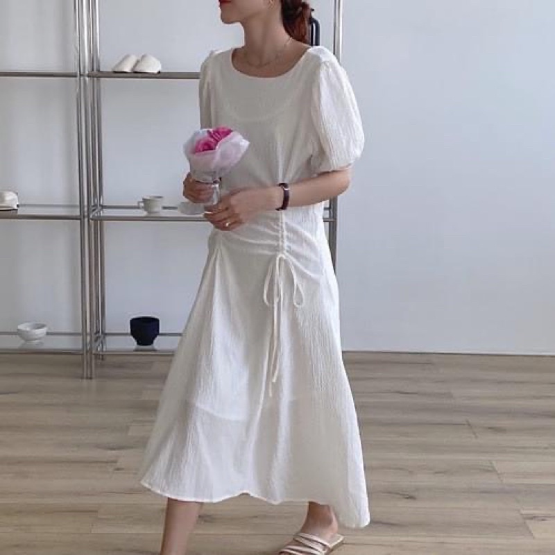 ĐẦM SUÔNG TAY BỒNG RÚT EO