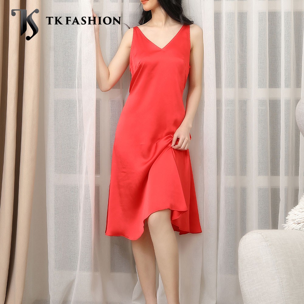 Đầm váy ngủ nữ chất lụa Hàn, trơn dài, mềm mịn, quyến rũ, gợi cảm, dáng suông, hàng thiết kế cao cấp TK Fashion - KB53