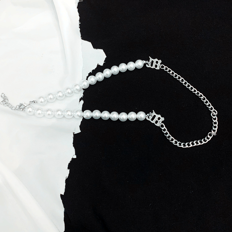 【Follow our shop-10K minus 5K】 hip-hop pearl stitching necklace