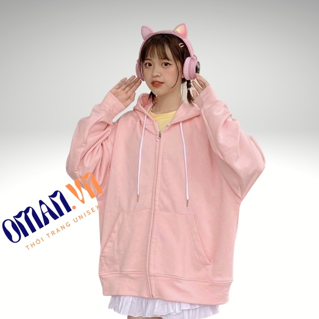 Áo khoác nỉ Trơn PE Dây Kéo hoodie form rộng Ulzzang Unisex áo nỉ nam nữ Oman